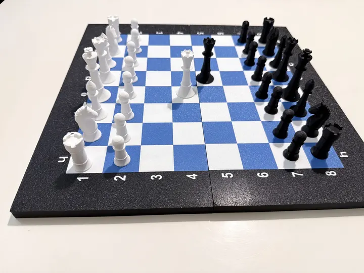 The same test print seen from the side, with the pieces set up