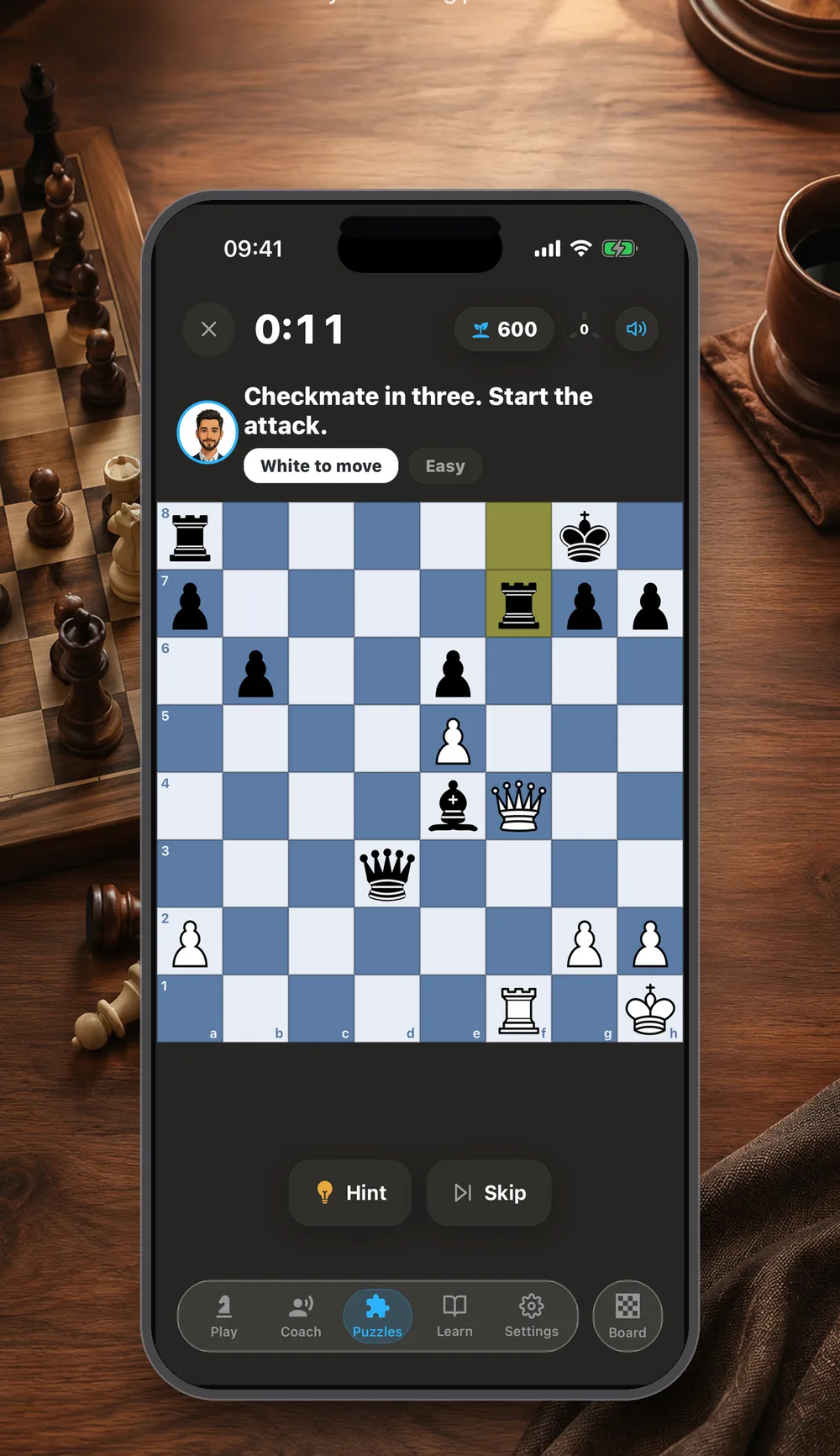 A timed tactics puzzle in Eloqi